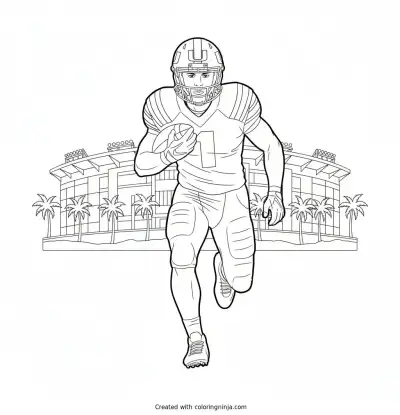Miami Hurricanes Football Player Running Coloring Page
