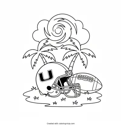 Miami Hurricanes Helmet and Football Coloring Page