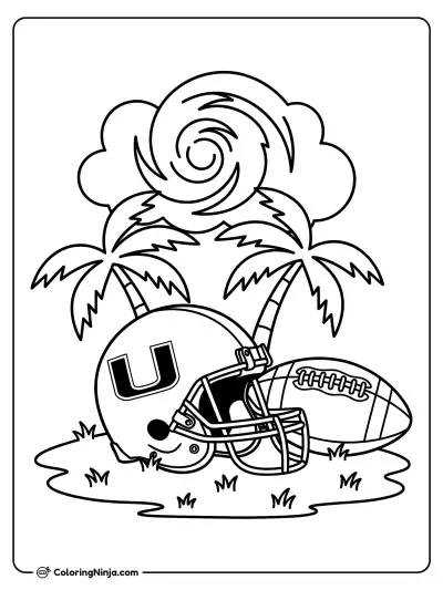 Casco de los Miami Hurricanes y balón