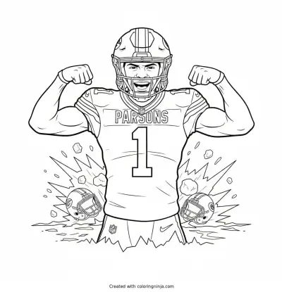 Micah Parsons Flexes His Muscles Coloring Page