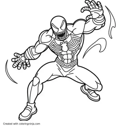 A coloring page of Miles Morales fighting venom