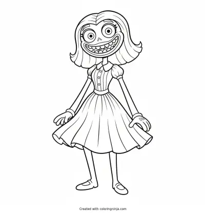 Miss Delight full body wearing her pleated dress coloring page