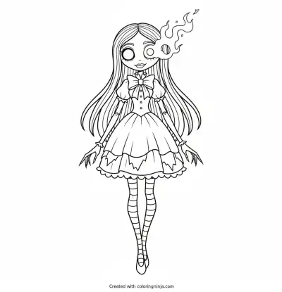 Miss Delight with a spooky glowing eye coloring page