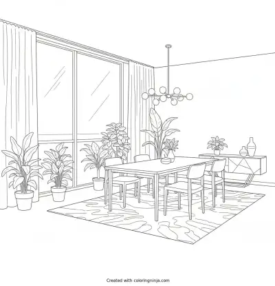 A Cozy Sunlit Dining Room Coloring Page
