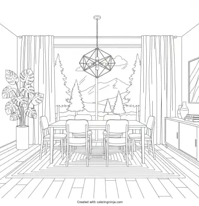 A Cozy Modern Dining Room Coloring Page