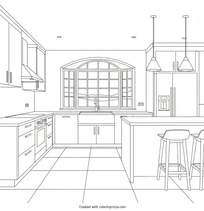 A Cozy Modern Kitchen Coloring Page