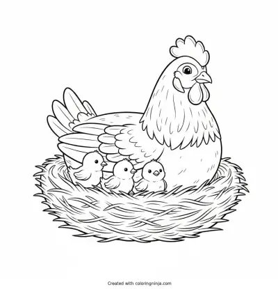 Mother Hen and Her Chicks Coloring Page