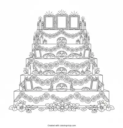 Traditional Ofrenda Display Coloring Page