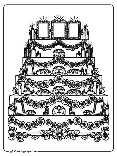 Traditional Ofrenda Display Coloring Page