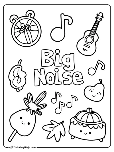 Musical Instruments and Flying Notes Coloring Page