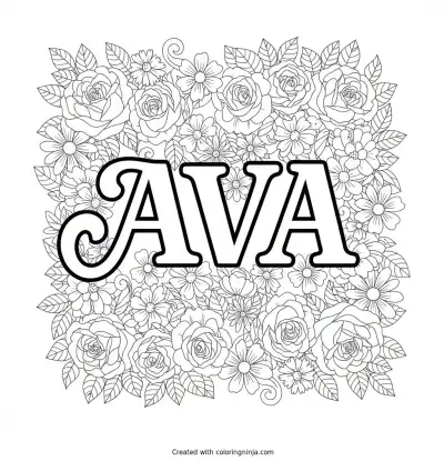 Ava Surrounded by Beautiful Flowers Coloring Page