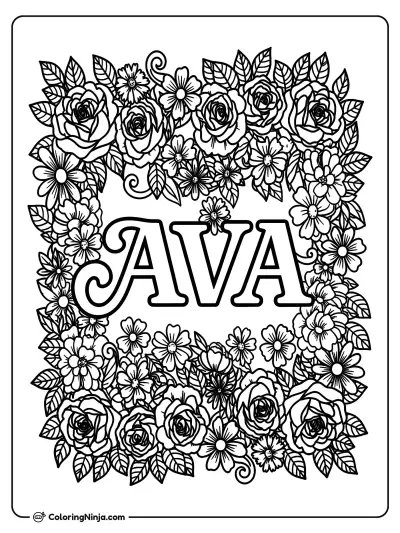 Ava Surrounded by Beautiful Flowers Coloring Page