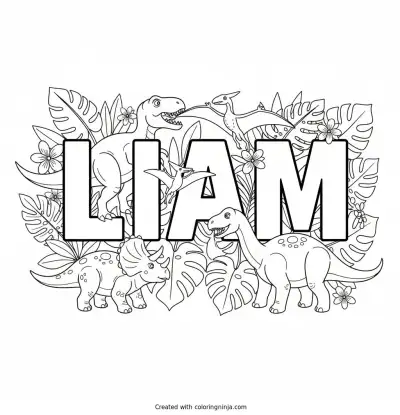 Liam's Roaring Jungle Name Coloring Page