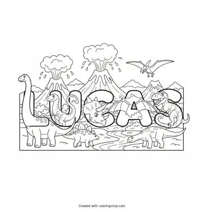 Lucas in Dinosaur Land Coloring Page