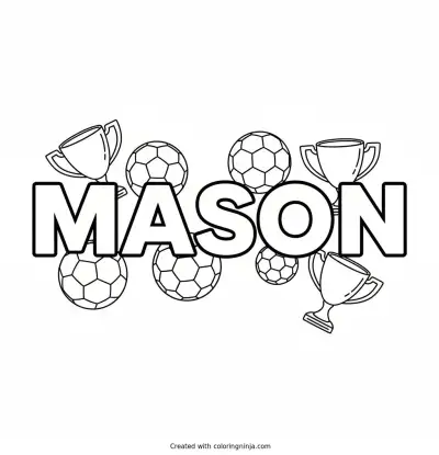 Mason Soccer and Trophy World Coloring Page