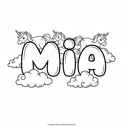 Magical Mia with Magical Unicorns Coloring Page