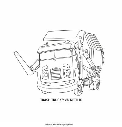 A coloring page of netflix trash truck