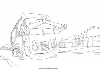 A coloring page of netflix trash truck