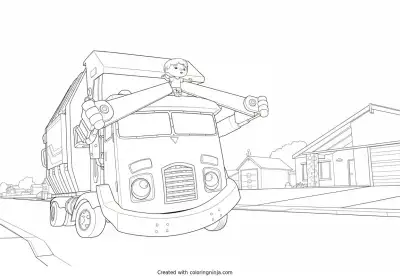 A coloring page of netflix trash truck