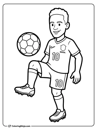 Neymar Cartoon Character Juggling Coloring Page