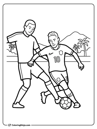 Neymar Dribbling Past a Defender Coloring Page