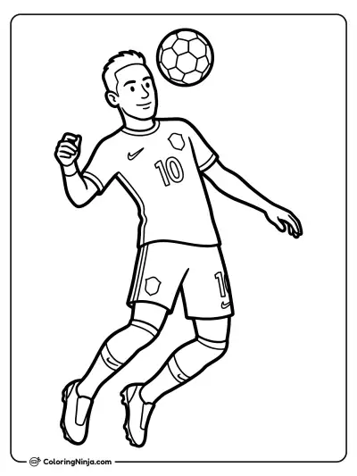 Neymar Heading the Soccer Ball Coloring Page