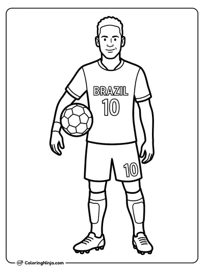 Neymar Holding the Soccer Ball Coloring Page
