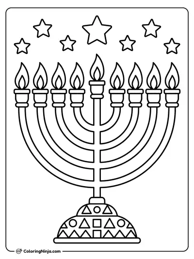 Classic Lit Hanukkah Menorah Coloring Page