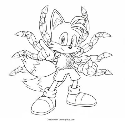A coloring page of nine sonic
