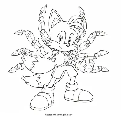 A coloring page of nine sonic