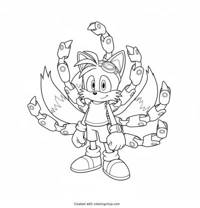 A coloring page of nine sonic