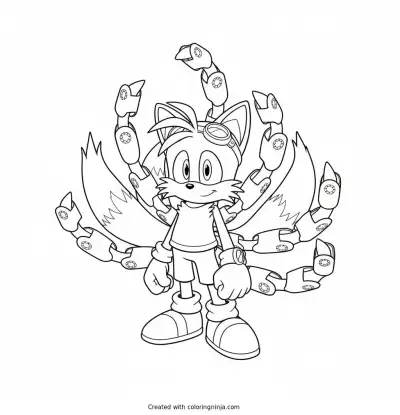 A coloring page of nine sonic