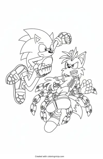 A coloring page of nine sonic