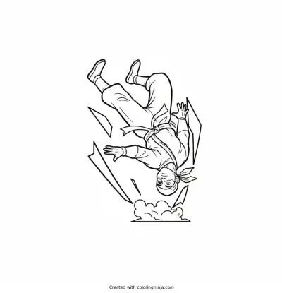 Ninja Doing a Backflip Coloring Page