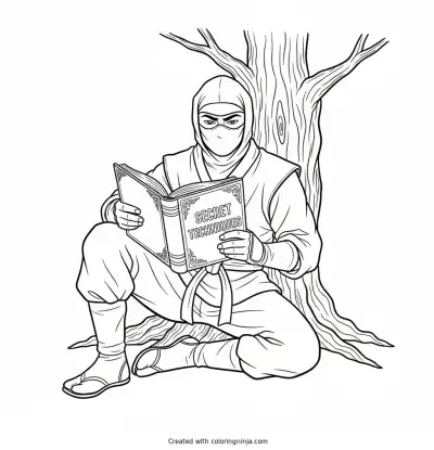 Ninja Reading Break Coloring Page