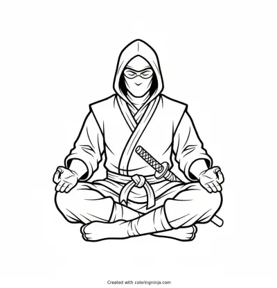 Ninja Meditating Cross-legged Coloring Page