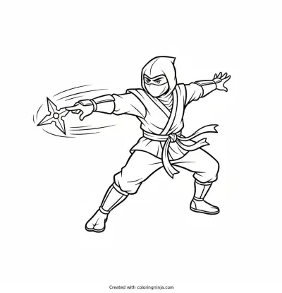 Ninja Throwing a Shuriken Star Coloring Page