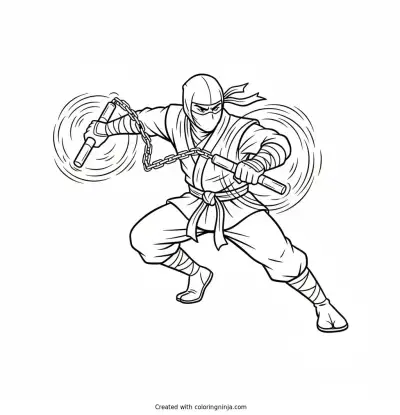 Ninja Warrior with Nunchucks Coloring Page