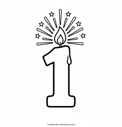 Sparkly Birthday Candle Number One Coloring Page