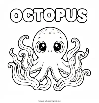 A Friendly Octopus and Seaweed Coloring Page