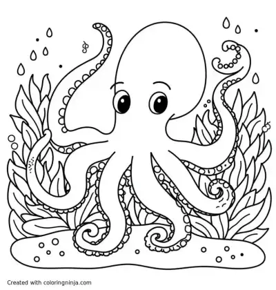 A coloring page of An octopus dancing with a squid in the Great Barrier reef
