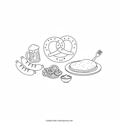 A coloring page of oktoberfest food