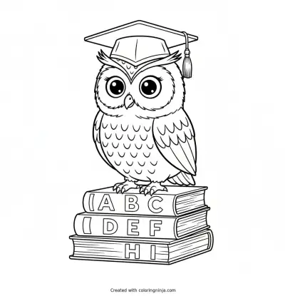 Wise Owl Alphabet Book Stack Coloring Page