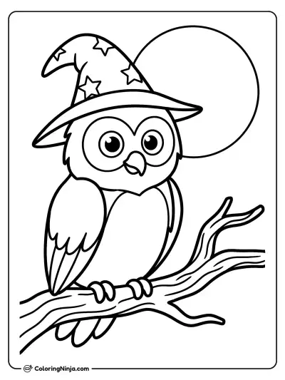 Wise Owl Under the Moon Coloring Page