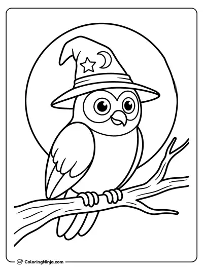 Wise Wizard Owl at Night Coloring Page
