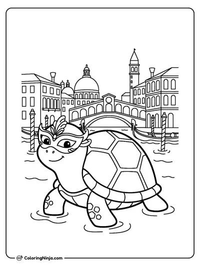 A Sea Turtle in Venice Coloring Page