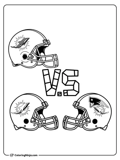 Patriots vs. Dolphins Helmets Coloring Page
