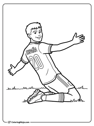 Pedri Gonzalez Sliding Goal Celebration Coloring Page