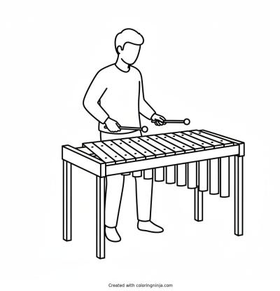 A coloring page of a person playing the xylophone
