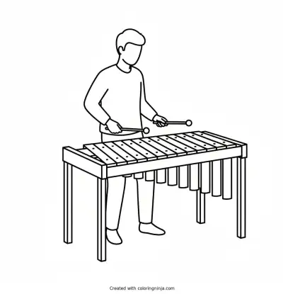 A coloring page of a person playing the xylophone
